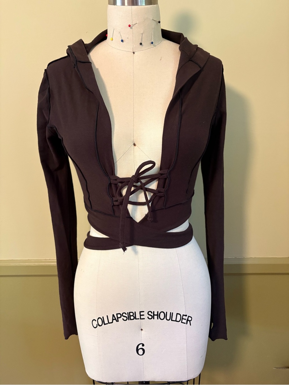 Jedi Crop hooded wrap top Brown XS